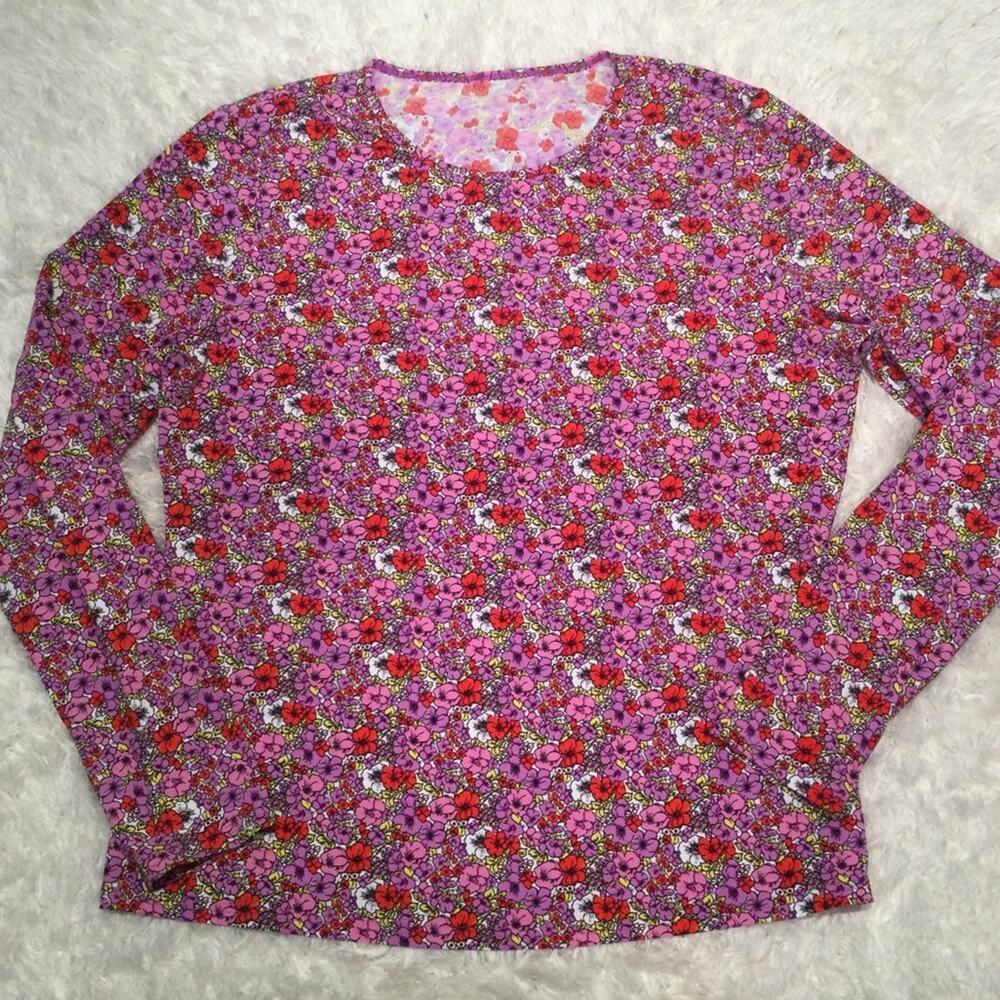 Land's End Floral Long Sleeve Rash Guard Sun Protection Swim Shirt M 10-12